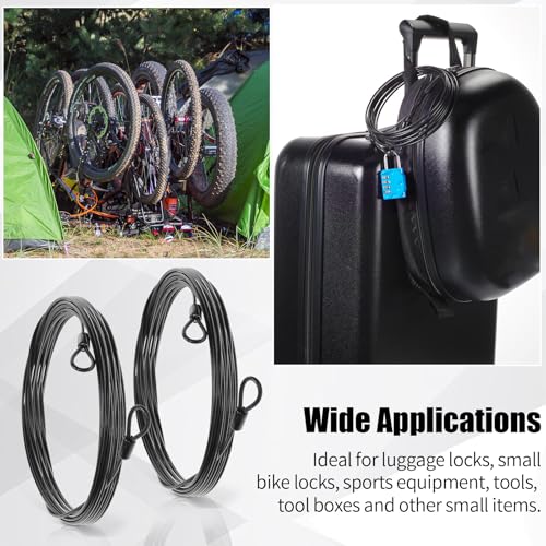 12 Pack Security Cable Luggage Lock with Loops 15 ft 3mm Braided Steel Coated Bike Cable Wire Double Loop Anti Theft Safety for U Lock (12 Count)