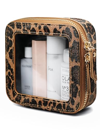 Small Makeup Bag Clear Mini Pouch Cosmetic Case Travel Leopard Make Up Bag for Purse Accessories Cheetah Print Travel Clear Case for Car Essentials Women Cute Leather Little Cosmetic Pouch with Zipper