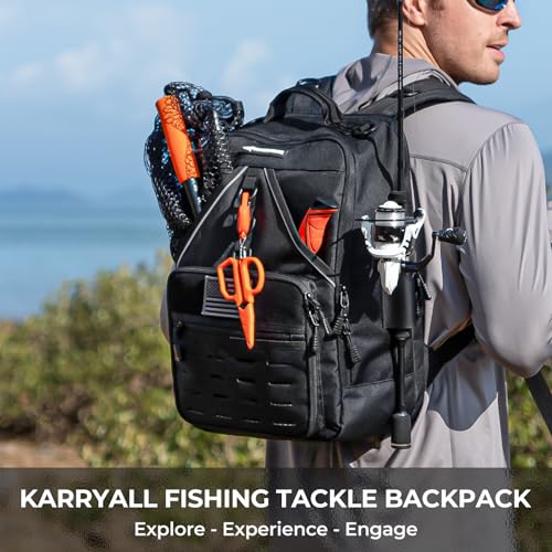 KarryAll Fishing Backpack with Rod Holder 4 Tackle Boxes