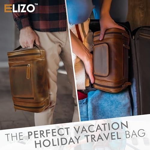 Genuine Leather Toiletry Bag for Men Mens Toiletry Bags for Traveling Waterproof Hanging Leather Dopp Kit w