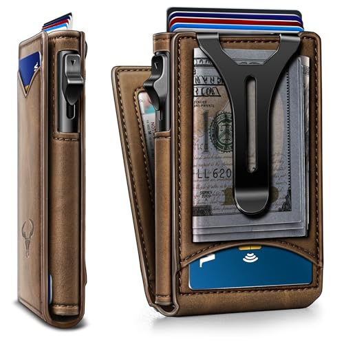 Men Slim Magnetic Leather Wallet Metal Case Money Clip 9 Cards