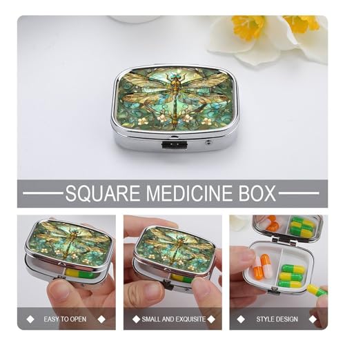 Metal 2 Compartment Pill Organizer Travel Friendly Portable Compact Pill Box Cute Pill Case to Hold Vitamins