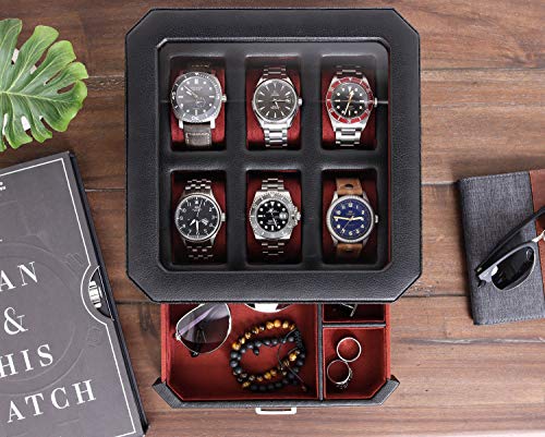 Gift Set 6 Slot Leather Watch Box and 2 Watch Travel Case