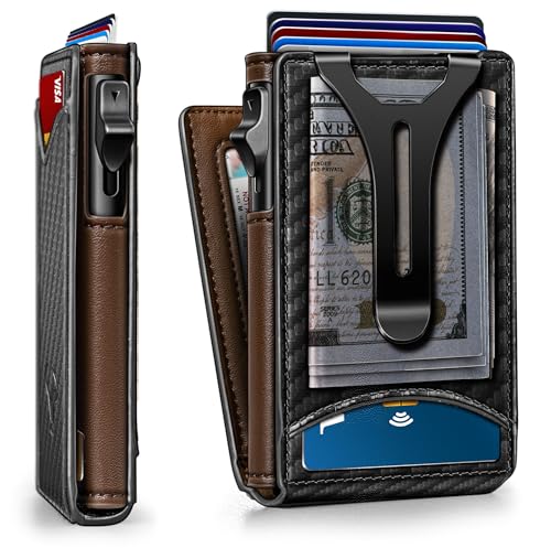 Men Slim Magnetic Leather Wallet Metal Case Money Clip 9 Cards