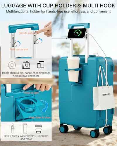 28 Inch Top Opening Checked Luggage with Cup Holder and USB Ports