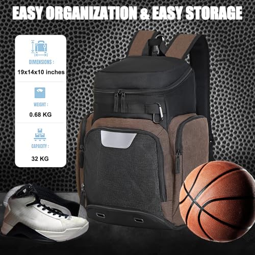 Large Basketball Backpack Sports Gym Bag with Ball Holder Ventilated Shoe Compartment Insulated Cooler Pockets Reflective Strips Fence Hook for Men Athletic Training