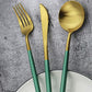 Green Handle Matte Gold Silverware