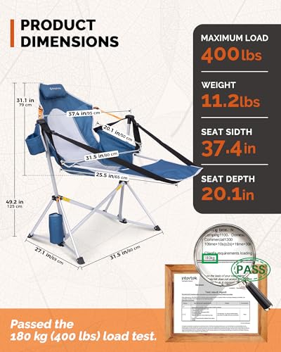 Hammock Camping Chair with Footrest & Breathable Mesh Back 400 lbs