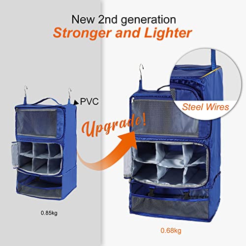 Travel Portable Hanging Shelves Closet Organizer Packing Luggage Storage with Multifunctional and Foldable Invisible Compartment