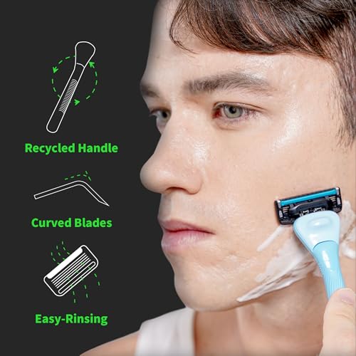 with Earth Razor with Pace 4 Pro Cartridges • Handle Made from Post Recycled Plastic • Premium Blades For Men and Women Body & Face Shaving • One Handle and 5 Cartridges