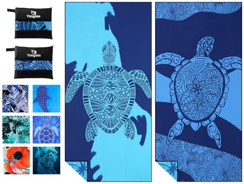 2 Pack Microfiber Beach Towels Oversized 71x32 Blue Turtle (2 Count)