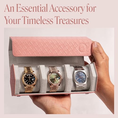 Ladies Leather Watch Roll Travel Case for 3 Watches