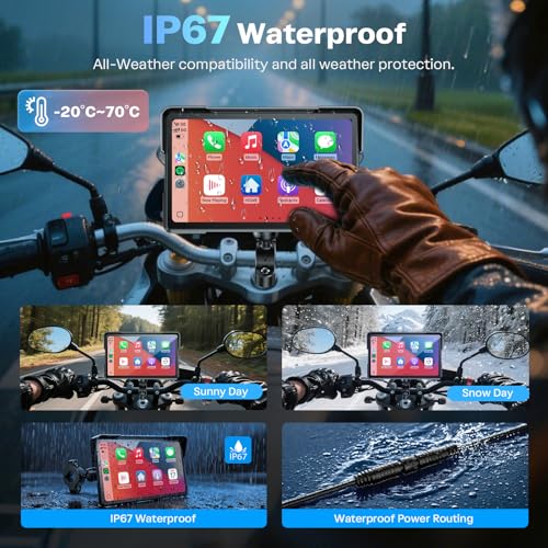 7 Inch Wireless Motorcycle Carplay GPS Navigation System with Apple Carplay and Android Auto Portable Screen with Dual Bluetooth