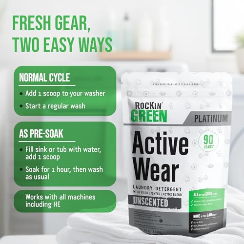 Active Wear Laundry Detergent Powder & Odor Eliminator for Sportswear & Workout Clothes (45 Ounce)