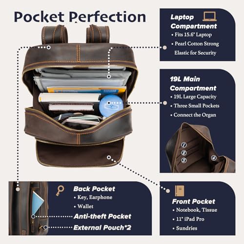 Leather Backpack for Men 15.6" Laptop Backpack 100% Madagascar top