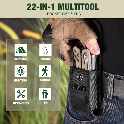 Multitool, 22-in-1 Stainless Steel Pliers with Screwdriver Sleeve, Desert Steel Handle, Self-locking Knife with Sheath-Perfect for Outdoor, Survival, Camping, Hiking, Simple Repair