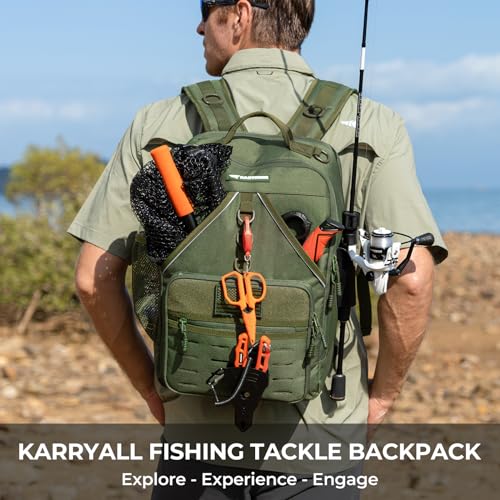 KarryAll Fishing Backpack with Rod Holder 4 Tackle Boxes (4 Count)