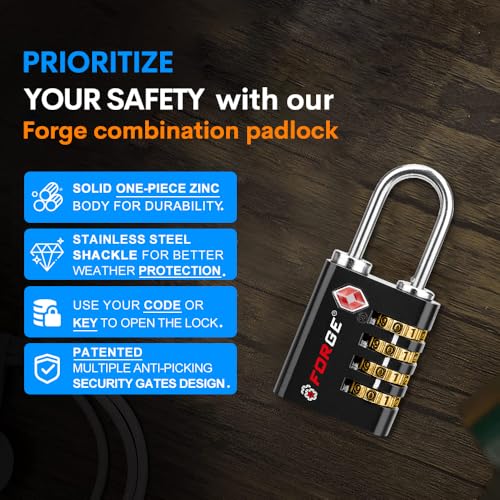 Dual-Opening: Key or Combination Access Lock, TSA Approved Locks for Luggage, Pelican case, Travel, Gym, School, Stainless Steel Shackle. (Multi Color, 4 Pk) (4 Count)