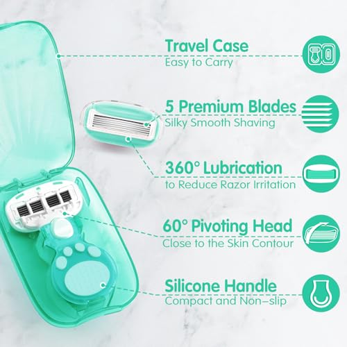 Travel Razors for Women Include 1 Handle 5 Cartridges