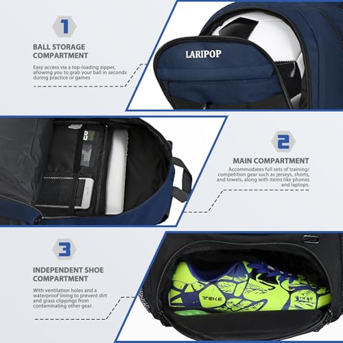 Soccer Backpack Bag with Ball Holder Ventilated Shoe Compartment Large Capacity Sports Gear Bag for Basketball Volleyball Gym