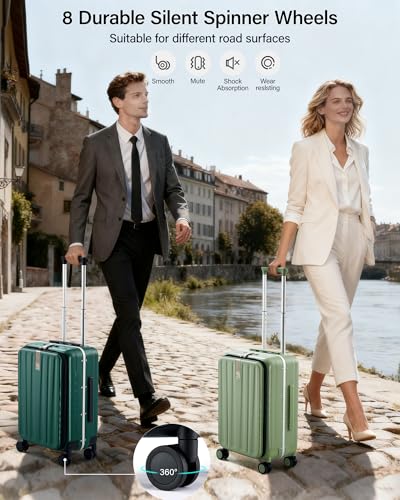 24 Inch Checked Luggage Front Opening Rolling Suitcase Hard Sided Luggage with Spinner Wheels Travel Luggagefor Woman Men