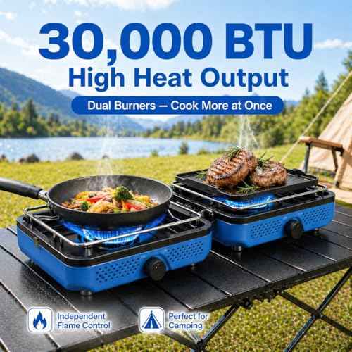 Camping Stove 2 Burner Foldable Propane Camping Stove with Cookware