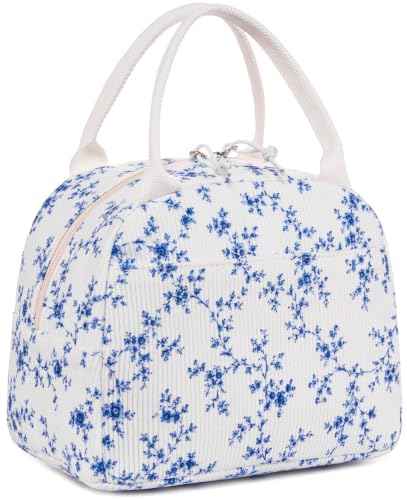 Lunch Bag for Women Cute Corduroy Lunch Tote Bags with Shoulder Strap Reusable Insulated Lunch Box Large Capacity Reusable Insulated Cooler for Work Picnic or Travel