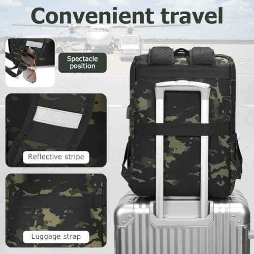 Vintage Backpack Travel Laptop Backpack with usb Charging Port for Women & Men College Backpack Fits 15.6 Inch Laptop Camouflage Green