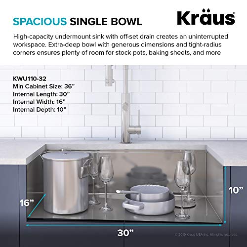KWU110-32-100-100MB, Kore Workstation 32-inch Undermount 16 Gauge Single Bowl Stainless Steel Kitchen Sink with WasteGuard 1 HP Continuous Feed Garbage Disposal