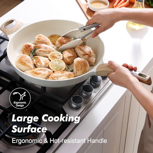 12.5inch Ceramic Nonstick Frying Pan Paella Pan with Lid