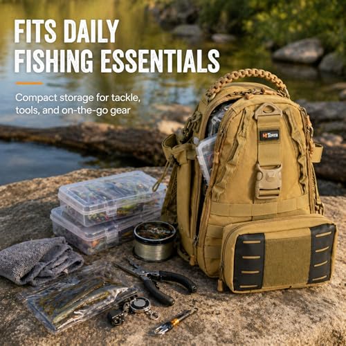 Fishing Tackle Backpack with Rod Holder & Removable Storage Pouch