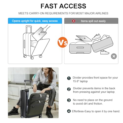 Hardside Expandable Carry On Luggage 22x14x9 Airline Approved With Front Business Pockets
