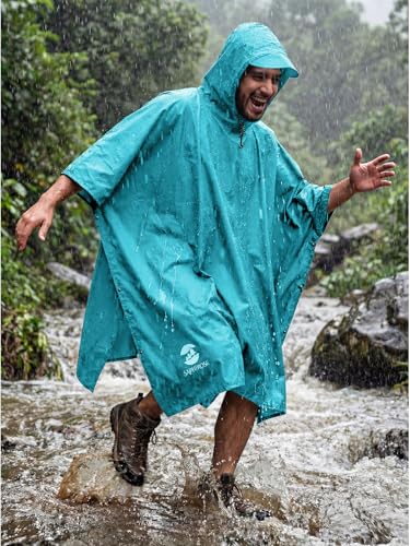 Hooded Rain Poncho Waterproof Raincoat Jacket for Men Women Adults