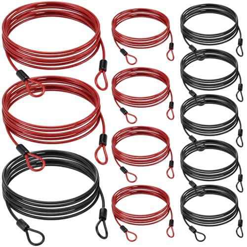 12 Pack Security Cable Luggage Lock with Loops 7 ft 3mm Braided Steel Coated Bike Cable Wire Double Loop Anti Theft Safety for U Lock (12 Count)