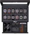12 Slot Matte Black Watch Box with Valet Drawer