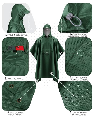 Hooded Rain Poncho Packable Waterproof Unisex Raincoat with Pocket