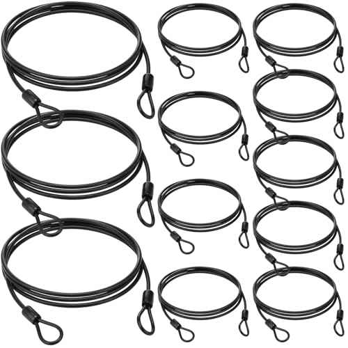 12 Pack Security Cable Luggage Lock with Loops 4 ft 3mm Braided Steel Coated Bike Cable Wire Double Loop Anti Theft Safety for U Lock (12 Count)