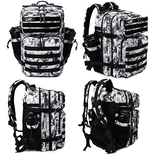 Military Tactical Backpack for Men and Women 45L Army 3 Days Assault Pack Bag Large Rucksack with Molle System Black and white