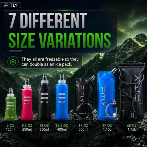 Soft Flask - (300 ml) - Shrink As You Drink Pocket Soft Water Bottle for Hydration Pack/Running Vest - Folding Water Bottle for Running, Hiking, Cycling - Ski Water Bottles - Forest Green
