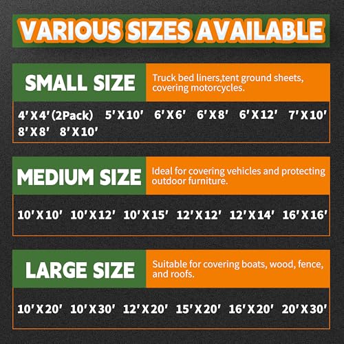 10x20 Feet Tarps Heavy Duty Waterproof 10.5 Mil Outdoor Poly Tarp