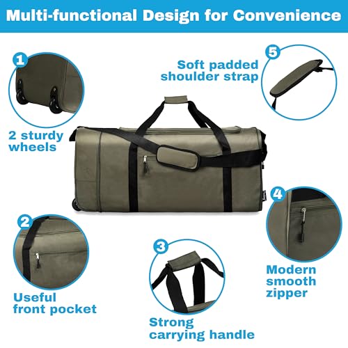 100L Foldable Rolling Duffel Bag with 2 Wheels