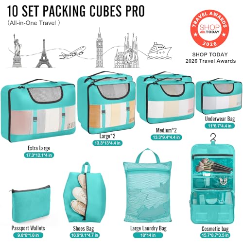 10 Set Packing Cubes for Travel Essentials (10 Count)