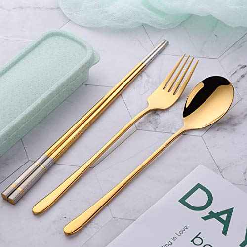 3 PCS Stainless Steel Travel Camping Flatware Set Fork Spoon Chopsticks with Portable Case