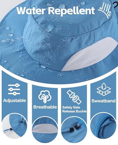 UPF50+ Mens Sun Hat Wide Brim Fishing Hat UV Protection Portable Mesh Bucket Sun Hat Blue