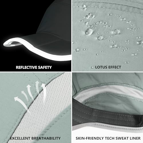 Baseball Cap Foldable Running Cap Sports Hat for Men Woman Adjustable Dry Fit Cooling Hats Water Repellency Lightweight Outdoor Reflective Ball Cap for Golf Gym Hiking Grey Blue