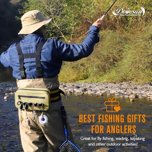 Waterproof Fishing Fanny Pack for Men 3.3L Fly Fishing Bag Chest Pack with Airtight Zipper Khaki