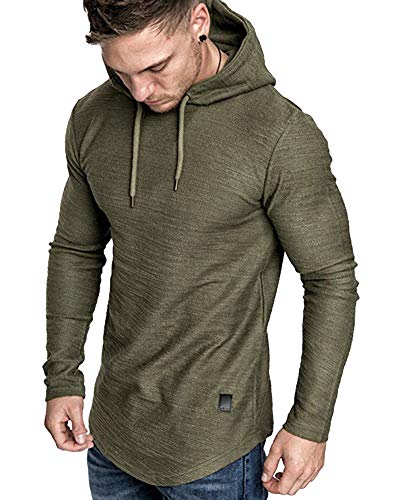 Mens Fashion Athletic Hoodies Sport Sweatshirt Solid Color Fleece Pullover Green L