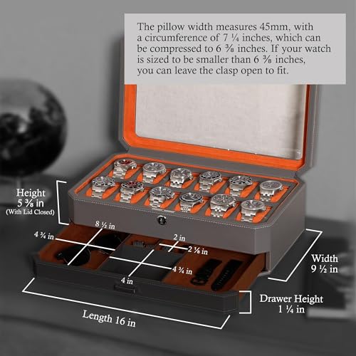 12 Slot Leather Watch Box with Valet Drawer