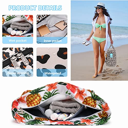 Water Resistant Beach Tote Pool Bags Women Ladies Large Gym Tote Carry On Bag With Wet Compartment for Weekender Travel
