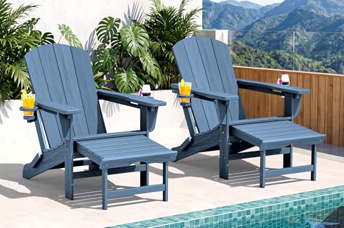 2 Pcs HDPE Folding Adjustable Adirondack Chair with Ottoman (2 Count)